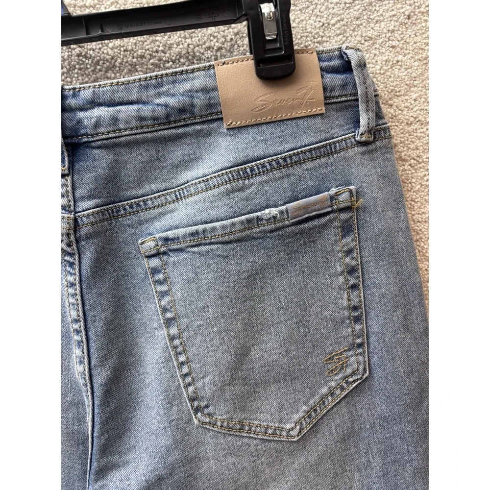 Seven 7 Jeans Wmns 12 (Fits 33x32) Blue Denim Distressed Felicity Slim Flare NEW - Picture 6 of 10